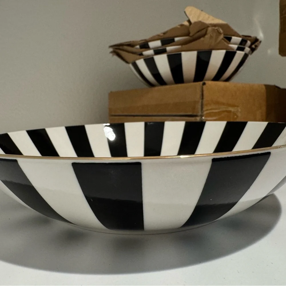 Christian Siriano Black and White Striped Bowls